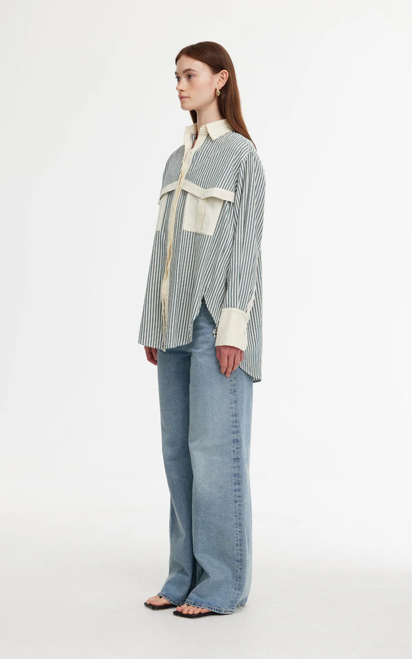 Ruby Shirt / Green & Stone Stripe