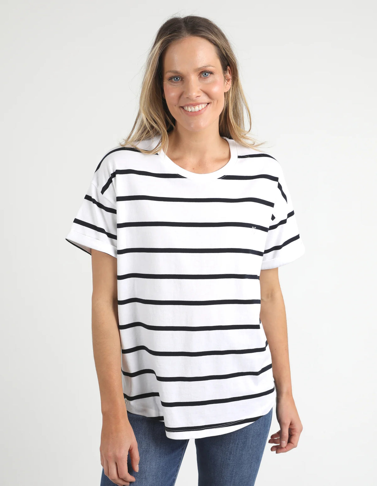 Halli Short Sleeve Tee - White Navy Stripe