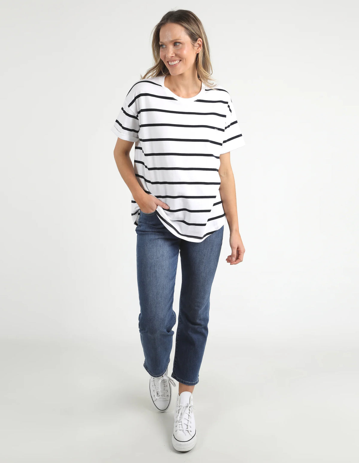Halli Short Sleeve Tee - White Navy Stripe