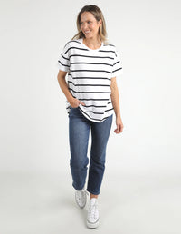 Halli Short Sleeve Tee - White Navy Stripe
