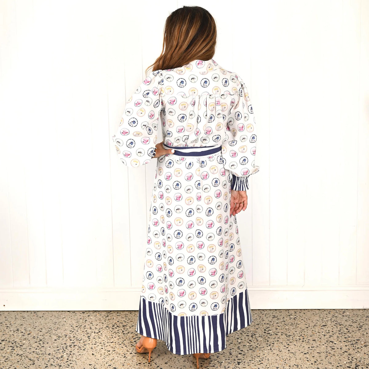 Sydney Belted Maxi Dress in Birds of a Feather Print