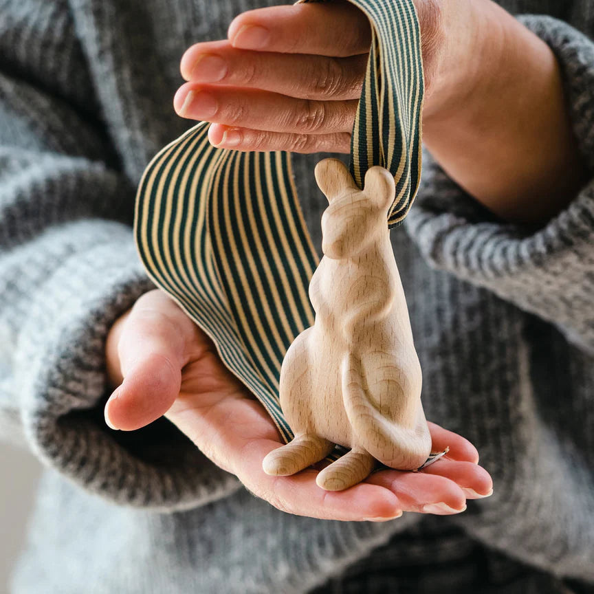 Beech Wood Kangaroo with Ribbon