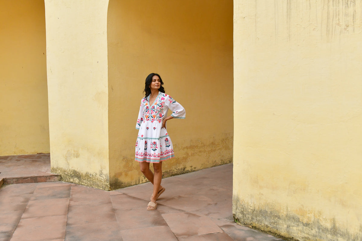 Hummingbird Embroidered Swing Dress