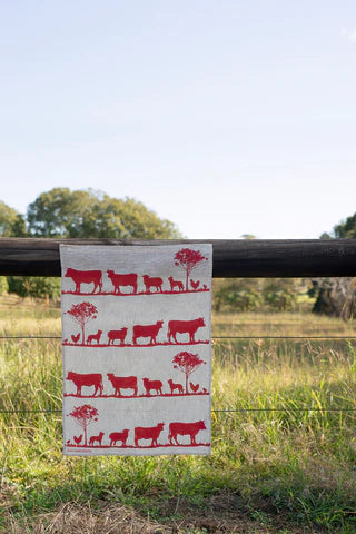 Red Paddock Linen Tea Towel / Off White