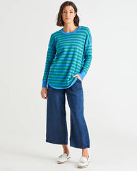 Sophie Knit Jumper / Green & Blue Stripe