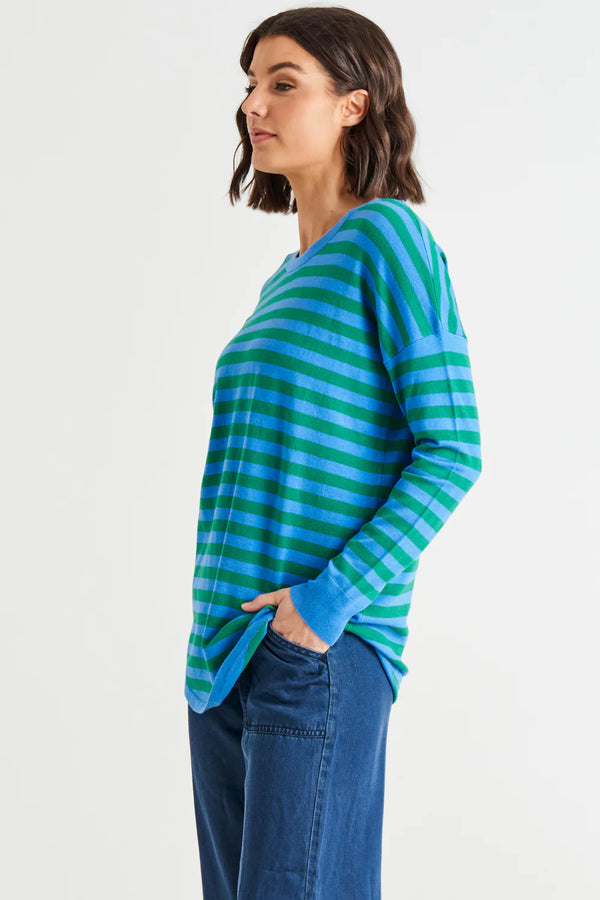 Sophie Knit Jumper / Green & Blue Stripe