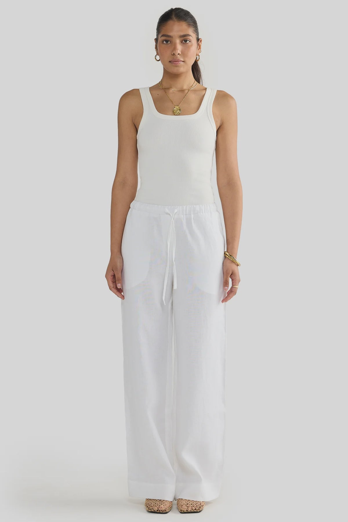 Luna Linen Pants-White
