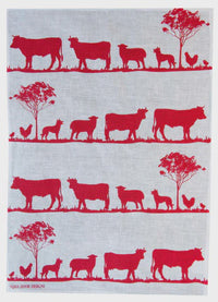 Red Paddock Linen Tea Towel / Off White