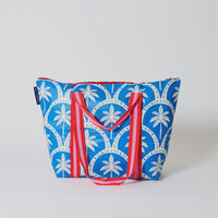 Zip Medium Tote- Blue Palm
