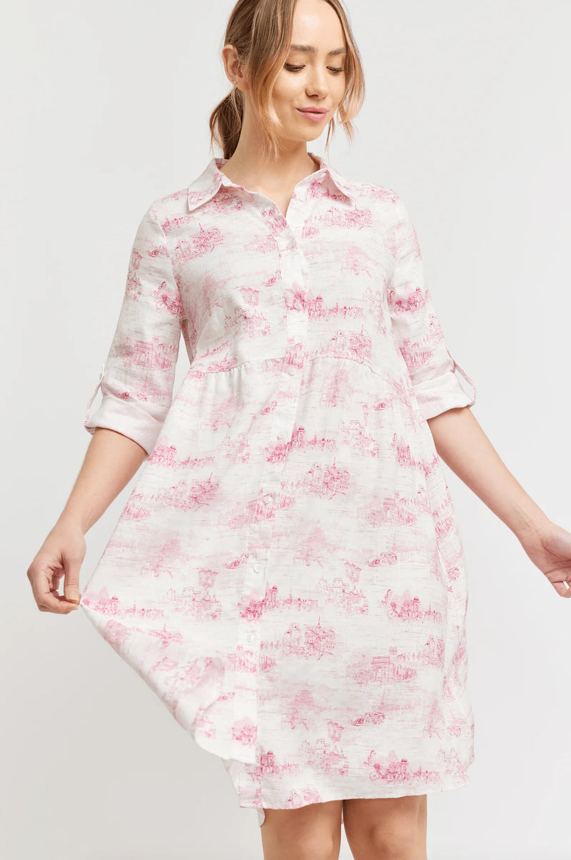Maxine Linen Dress - Scarlet French Toile