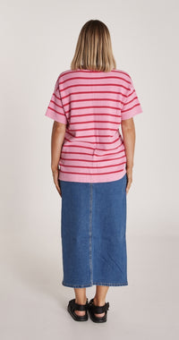 Jasper Knitted Tee / Pink & Red Stripe