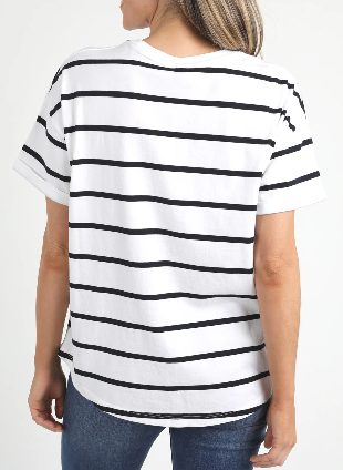 Halli Short Sleeve Tee - White Navy Stripe