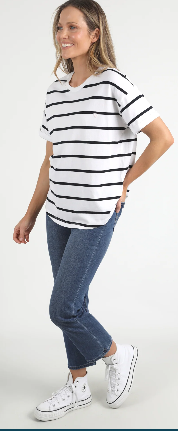Halli Short Sleeve Tee - White Navy Stripe