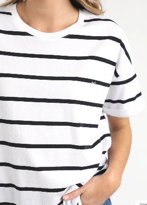 Halli Short Sleeve Tee - White Navy Stripe