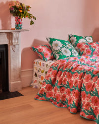 Tumbling Flowers Pink Organic Cotton Quilted Pillowcaes Std Set /2p