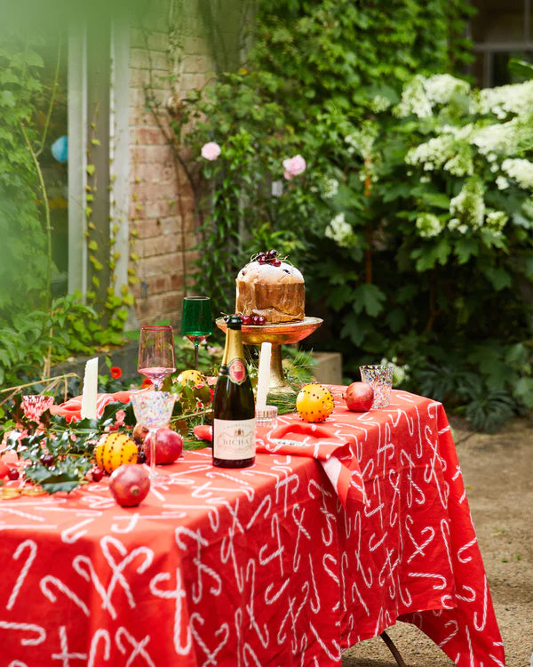 Candy Cane Red Linen Table Cloth