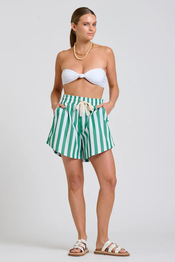 The Ashley Short- Green White Stripe