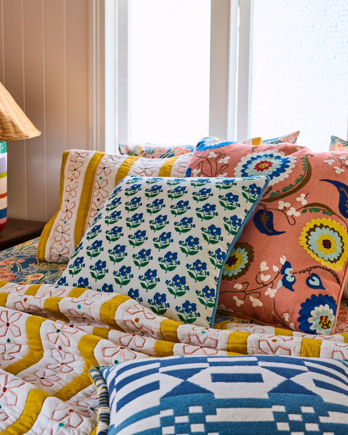Kip&Co x Anna Spiro Indian Summer White Embroidered Cushion