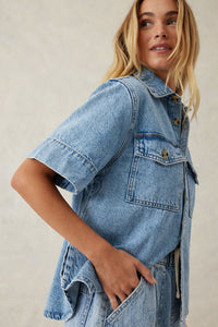 Short Sleeve Boxy Denim Shirt