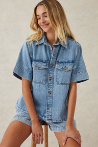 Short Sleeve Boxy Denim Shirt