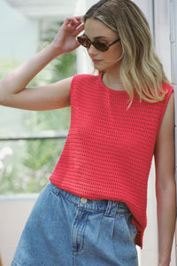 Margot Mesh Knit Tank / Heritage Red