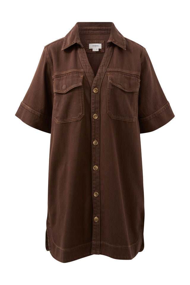 Sammy Relaxed Shirt Dress / Chocolate