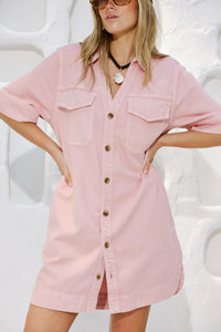 Sammy Relaxed Shirt Dress- Washed Pink
