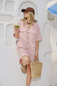 Sammy Relaxed Shirt Dress- Washed Pink