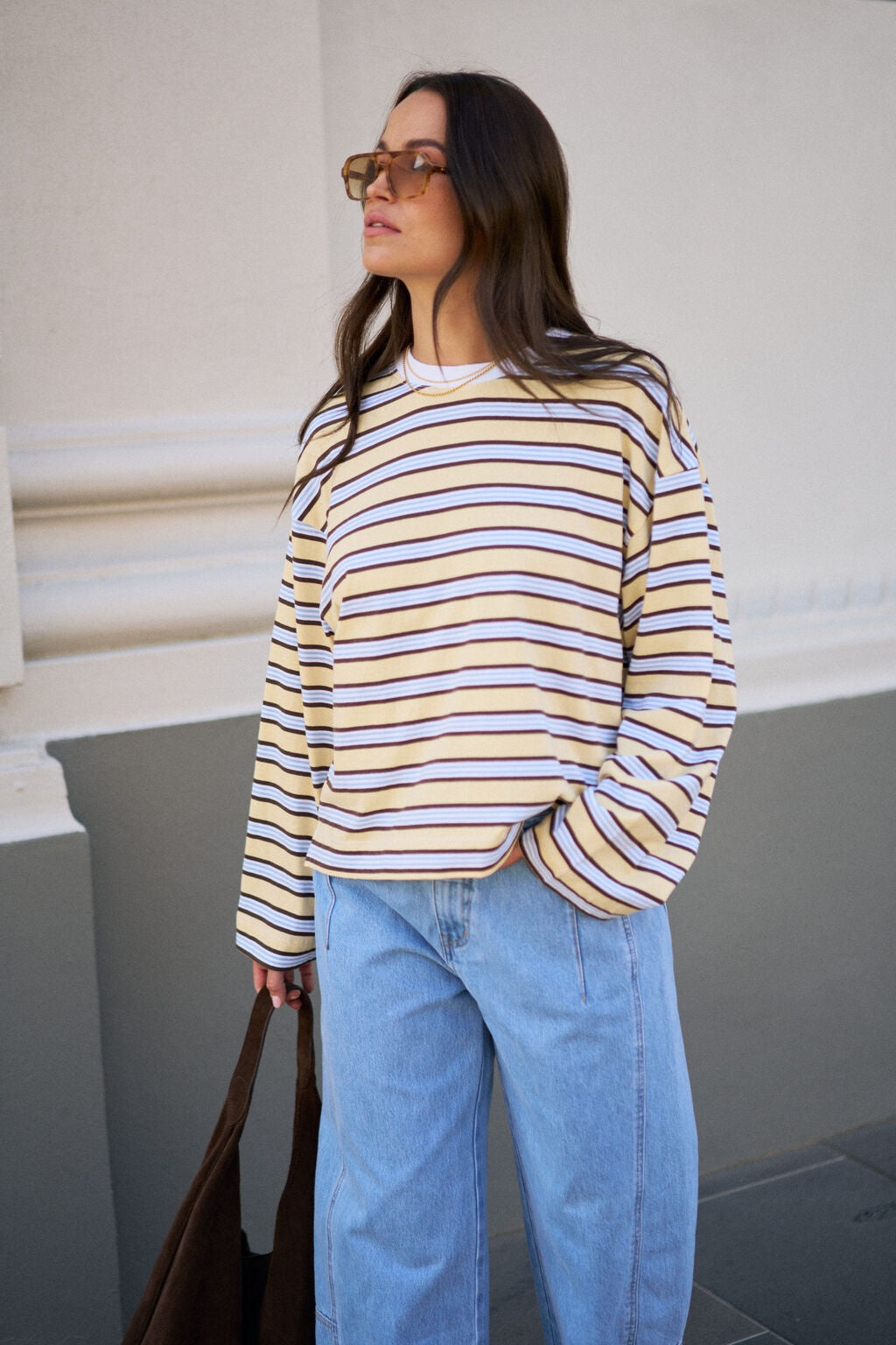 Beau Long Sleeve - New Butter / Brunette Stripe