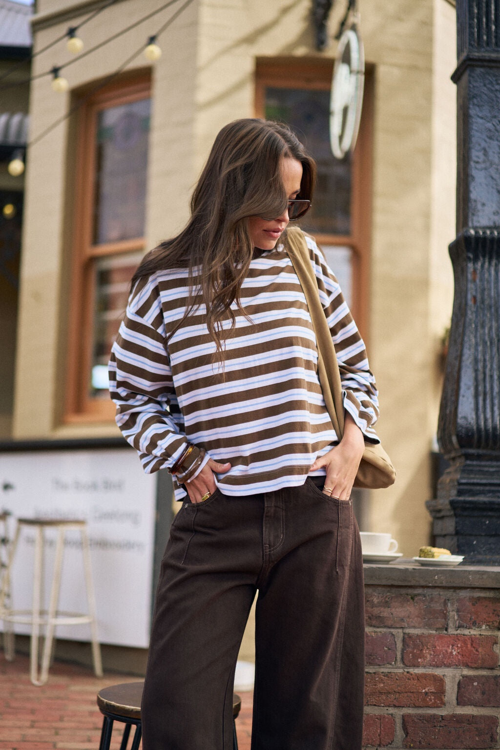 Beau Long Sleeve - Cocoa Stripe and Sky Blue