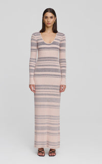 Celeste Knit Dress- Stone + Navy Stripe
