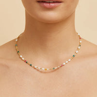 Clover Gemstone & Pearl Necklace