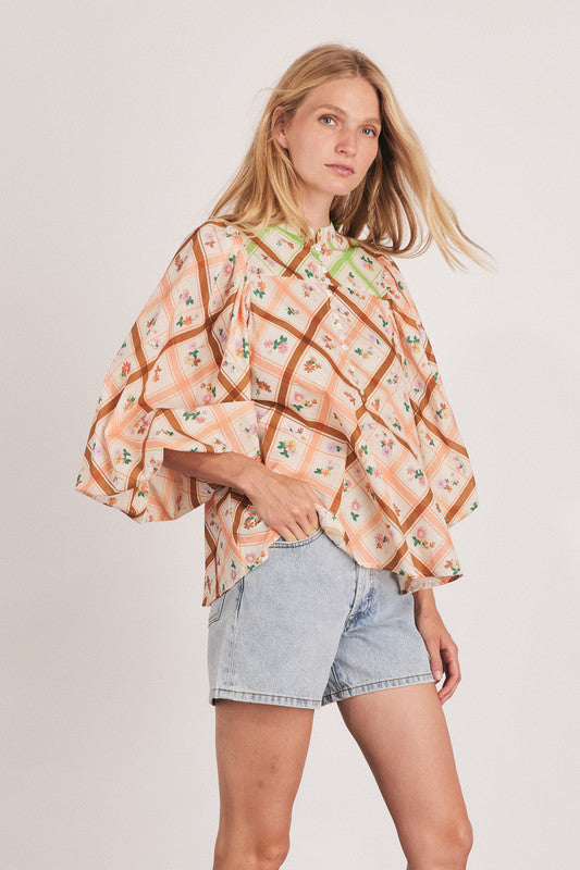 Tartan Yoke Blouse in Cream Check