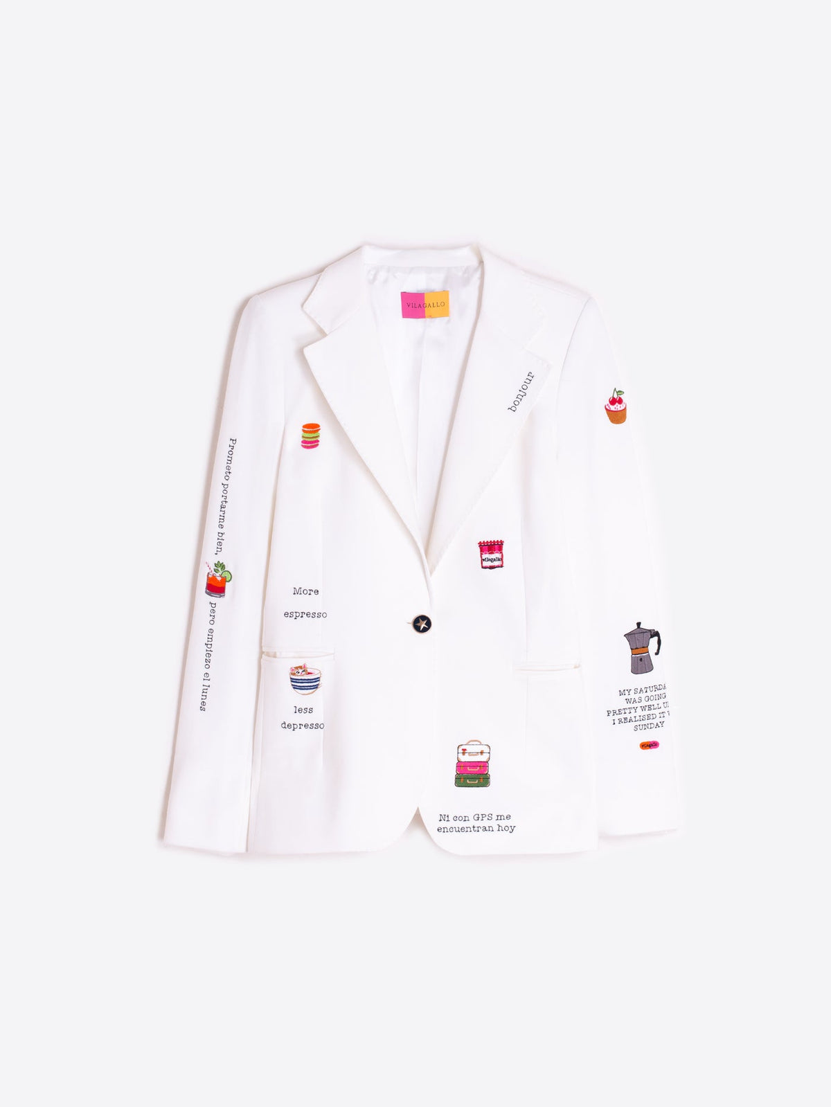 Helen White Embroidered Punto Roma Knit Blazer