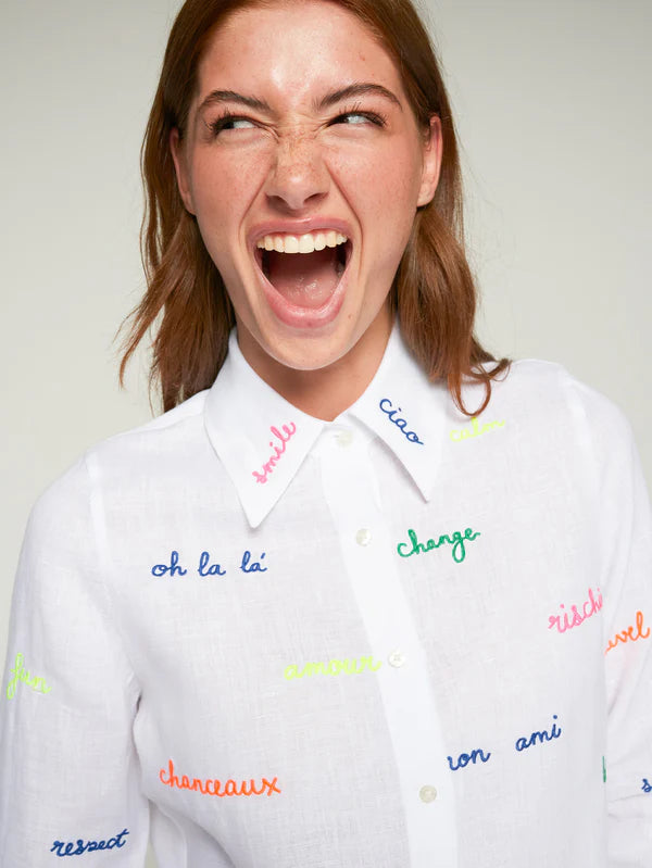 Mafalda White Linen Embroidered Shirt