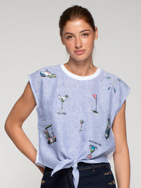 Aliza 500 Stripe Linen Embroidered Singlet Top
