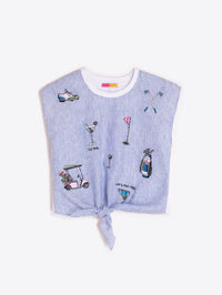 Aliza 500 Stripe Linen Embroidered Singlet Top