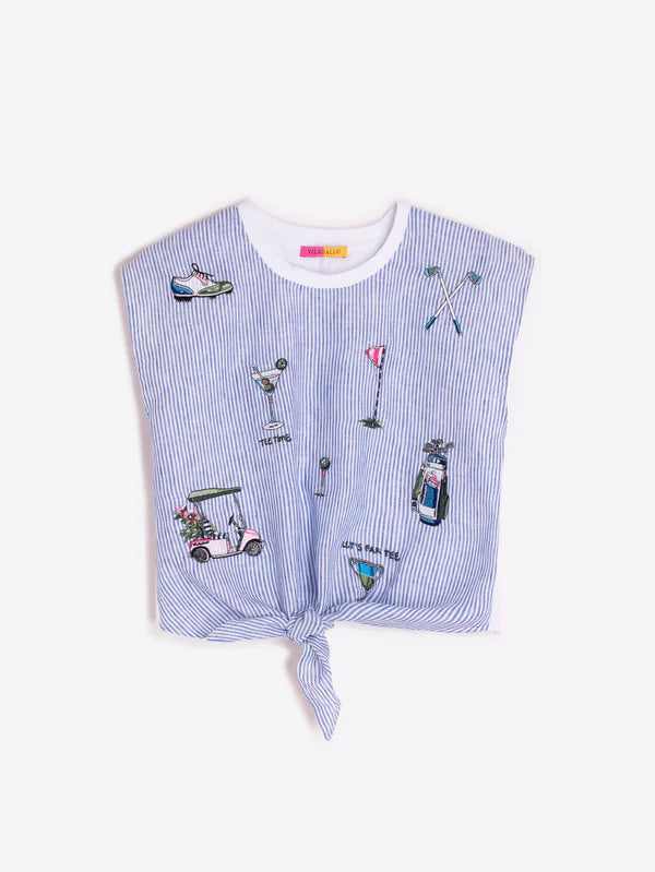 Aliza 500 Stripe Linen Embroidered Singlet Top