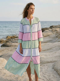 Ruffles Linen Cotton Stripe Dress