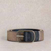 Reversible Leather Belt- Pewter Metallic