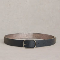 Reversible Leather Belt- Pewter Metallic
