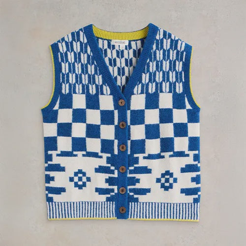 Geo Mix Button Tank / Blue Mutli