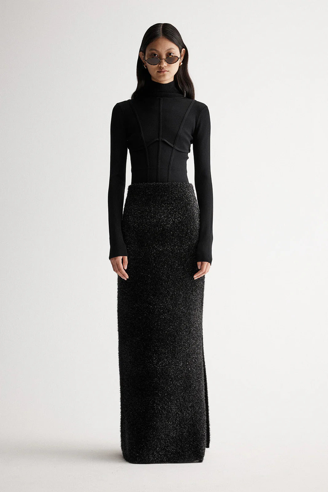 Aurora Knit Midi Skirt / Black Lurex