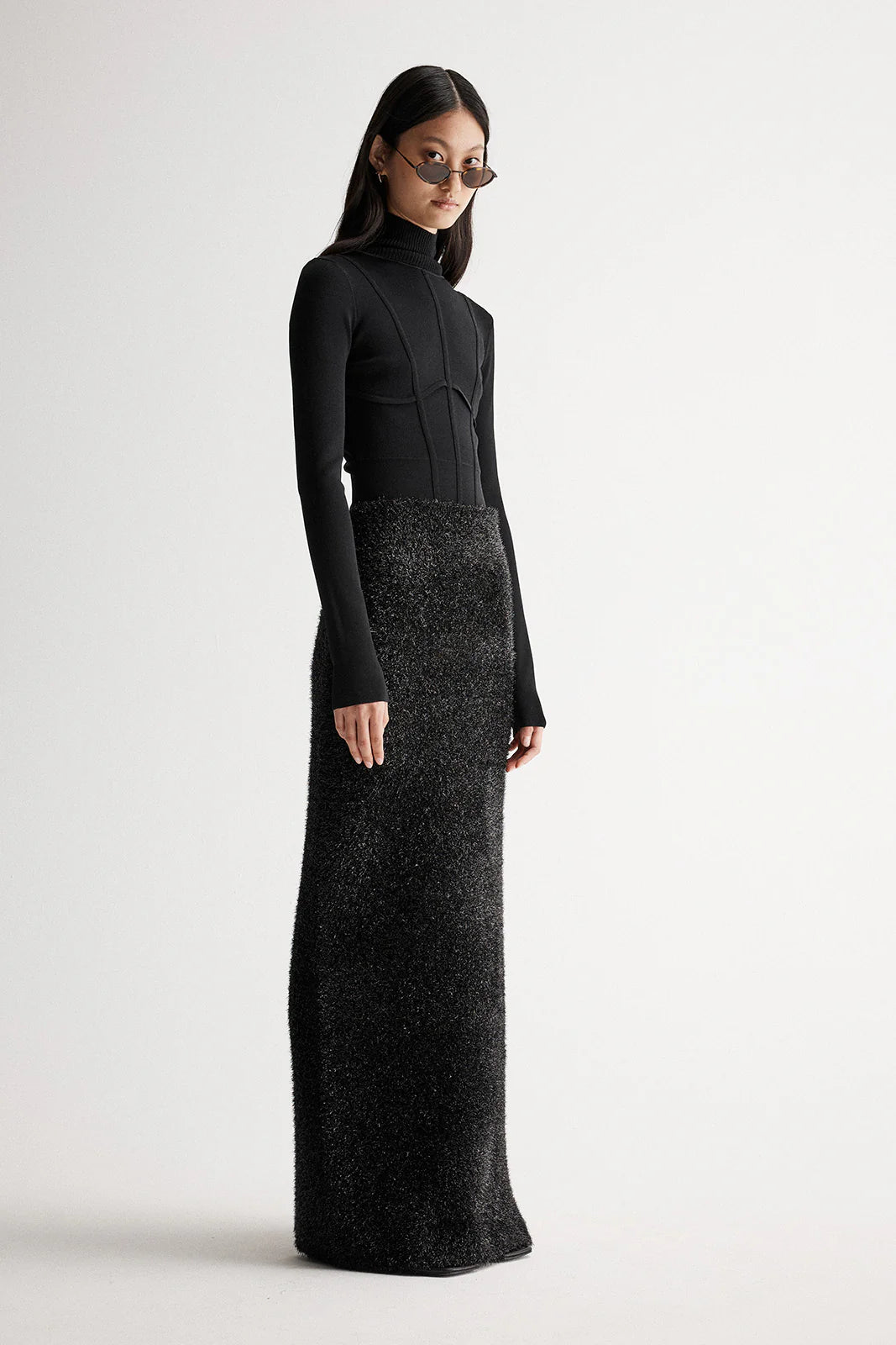 Aurora Knit Midi Skirt / Black Lurex