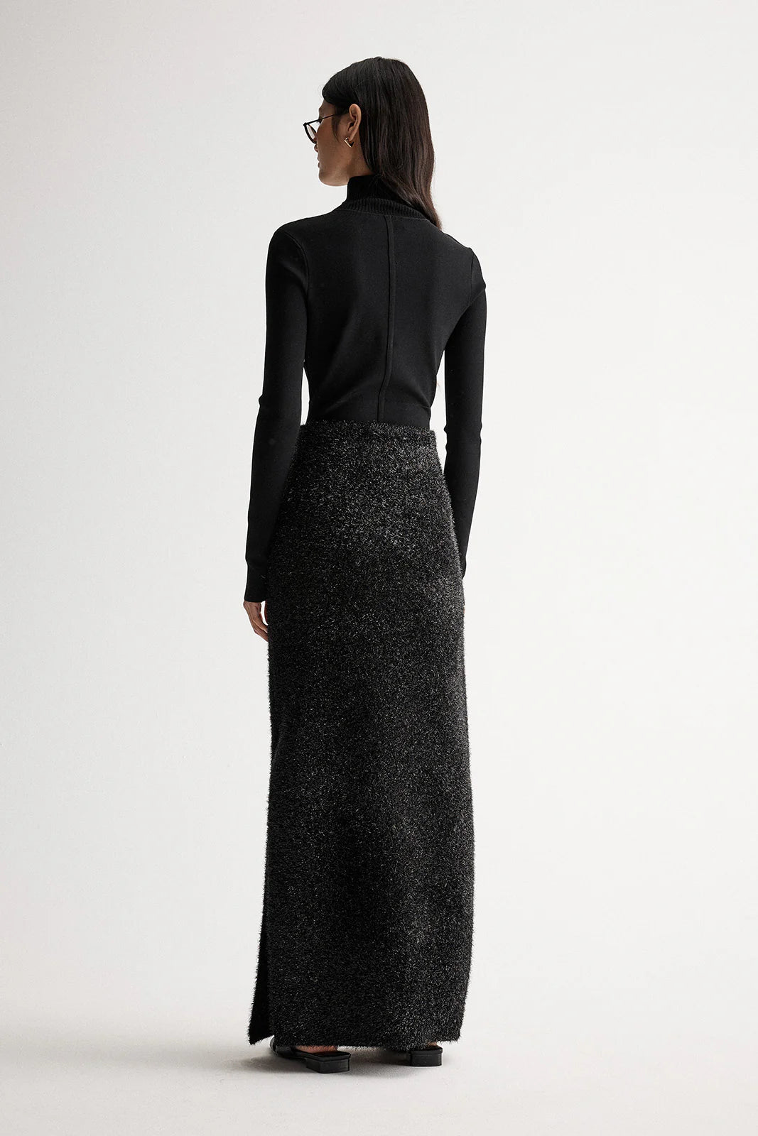 Aurora Knit Midi Skirt / Black Lurex