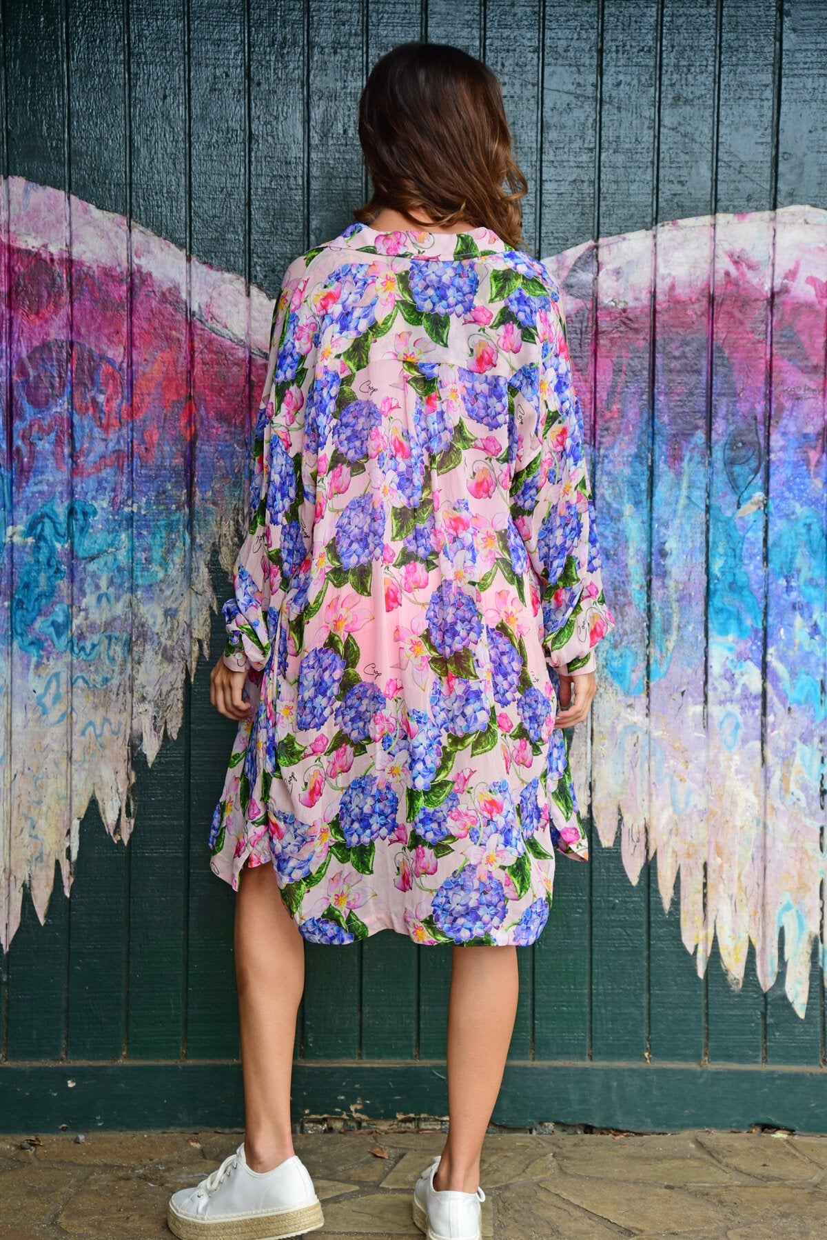 Summer Vibes Shirt Dress- Hi-Di-Hydrangea