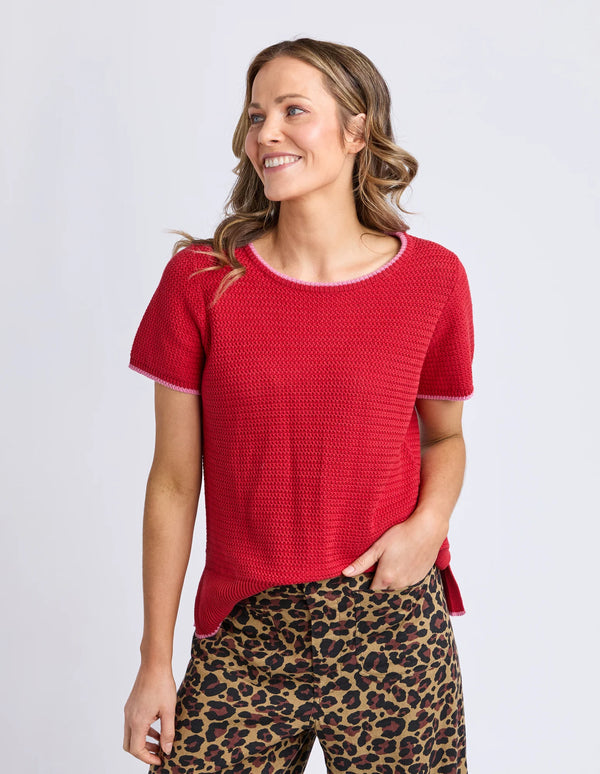 Camellia Short Sleeve Knit- Cranberry