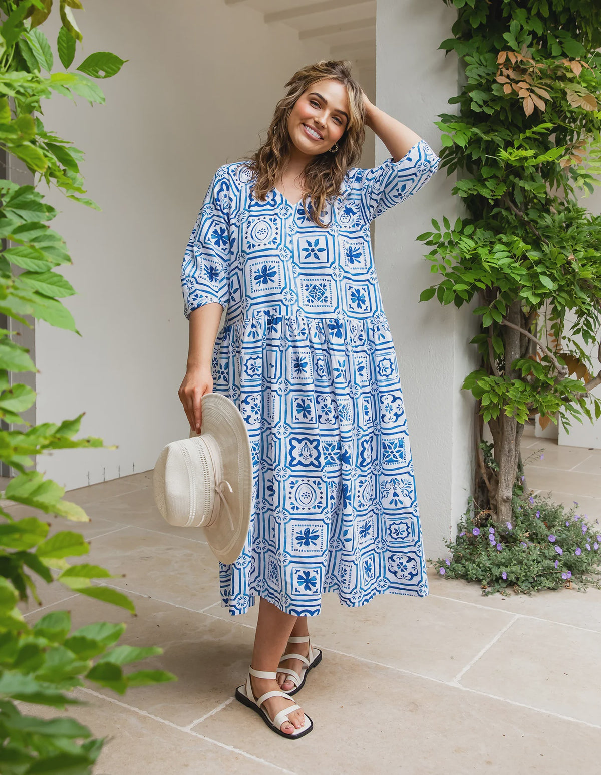 Dolce Tile Midi Dress- Ocean Tile Print