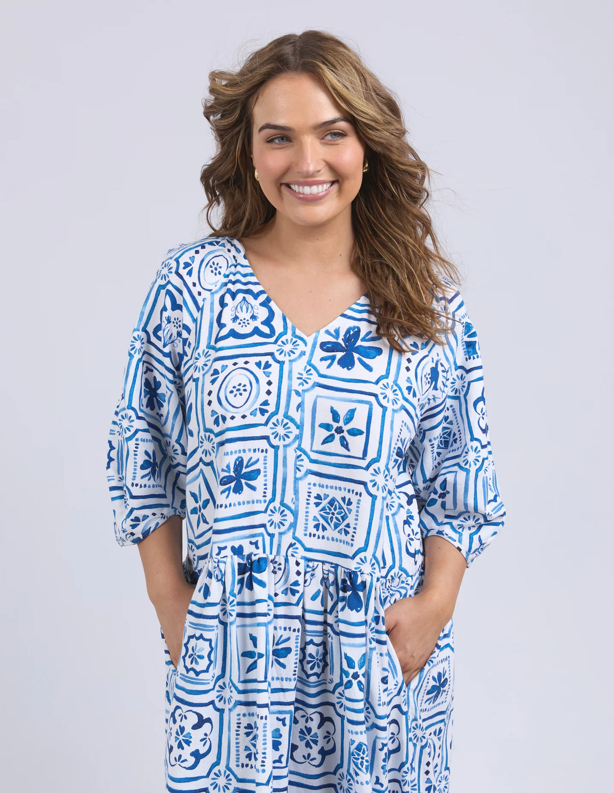 Dolce Tile Midi Dress- Ocean Tile Print