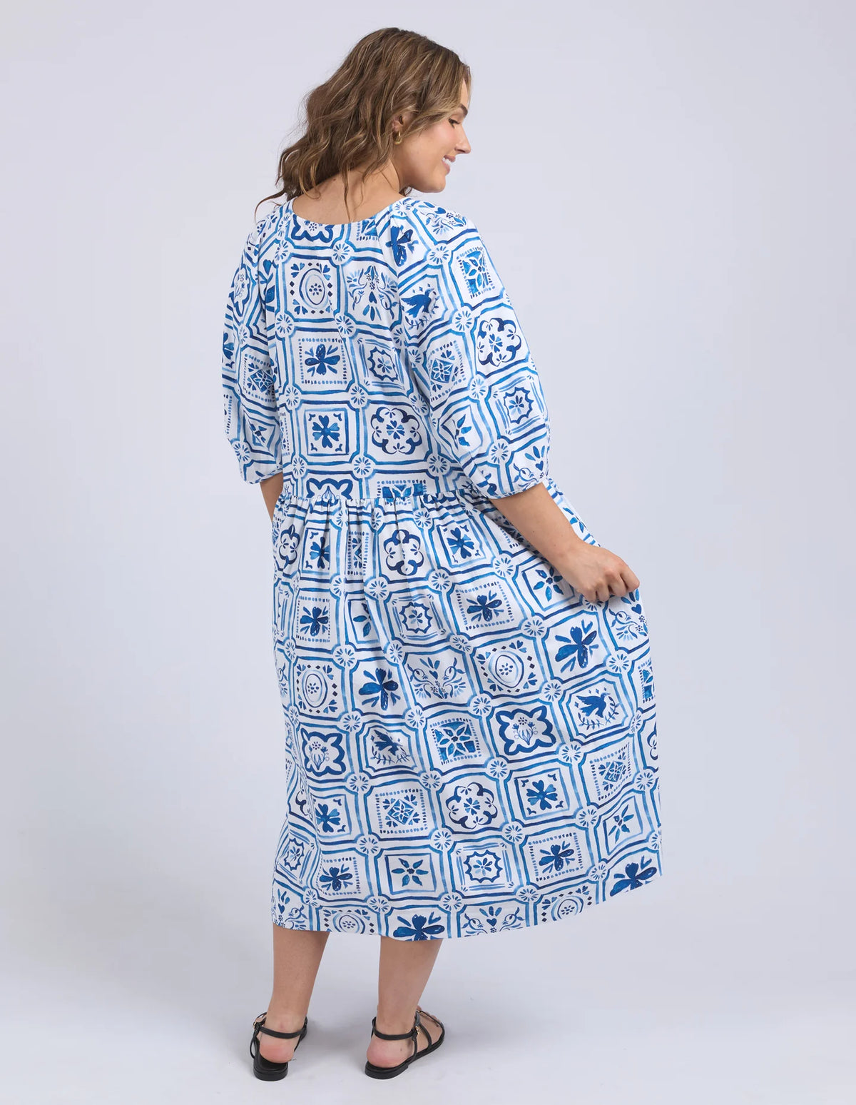 Dolce Tile Midi Dress- Ocean Tile Print